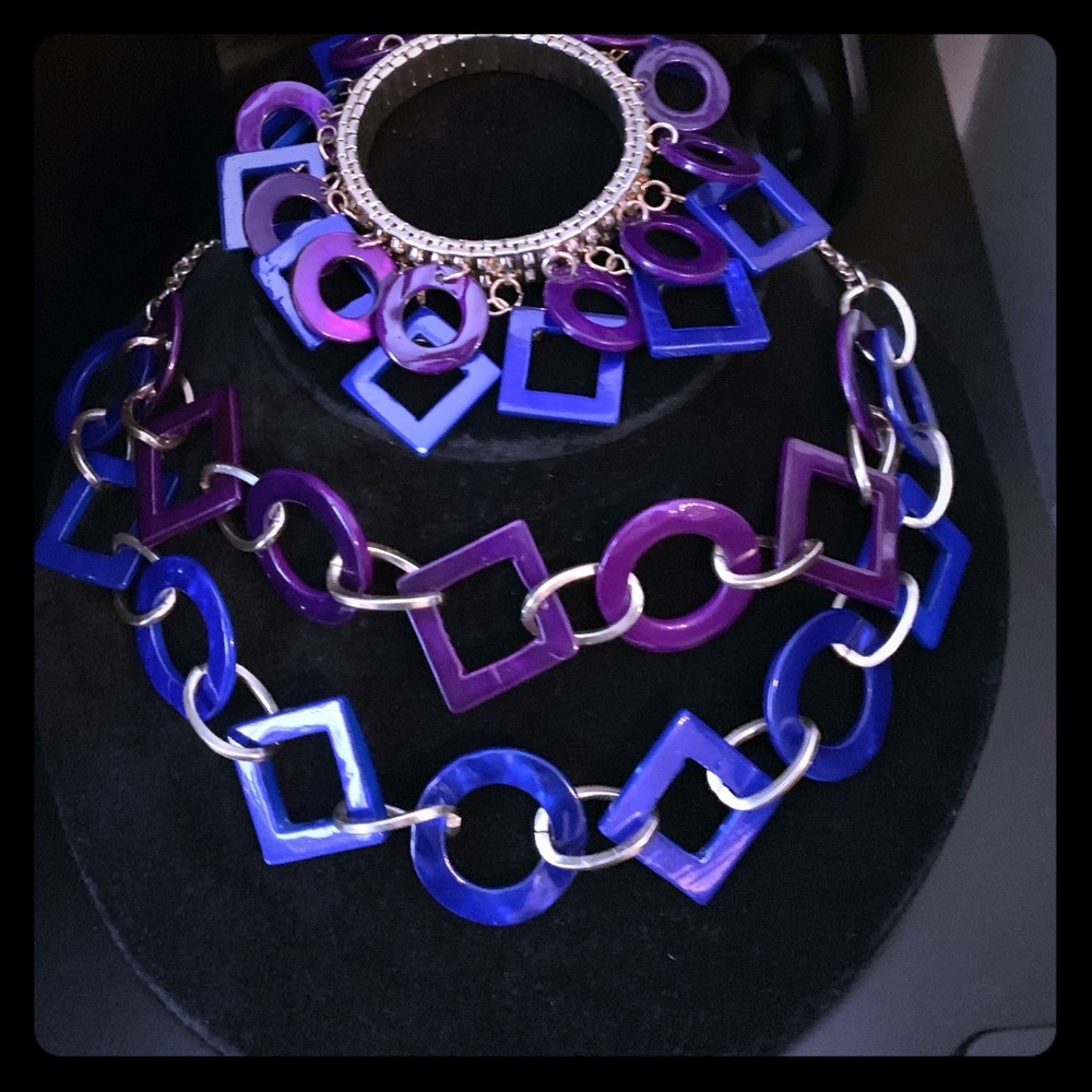 Necklace/Bracelet/Earring Set.  Royal Blue/Purple